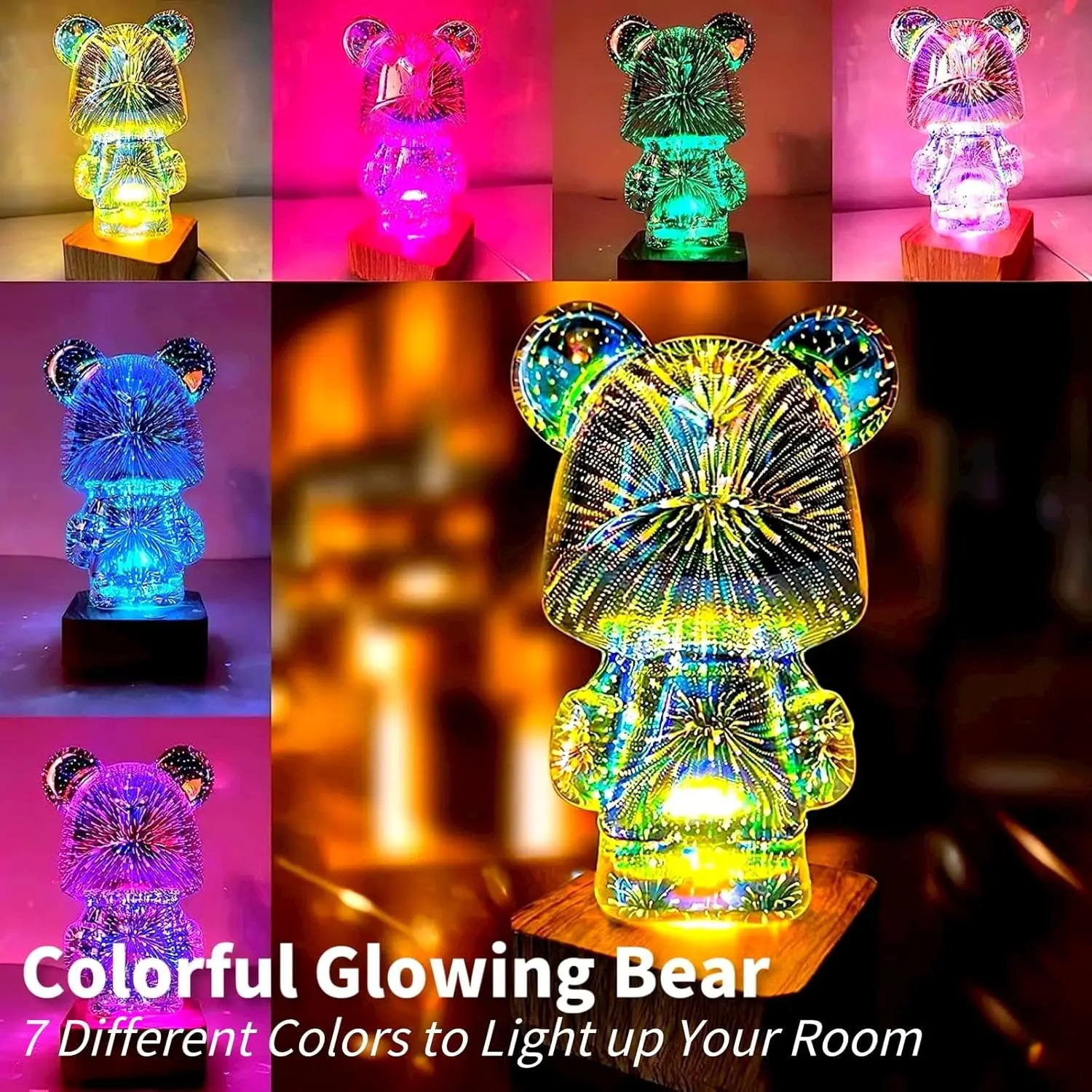 3D Firework Bear Colorful Bear Decor Light Gift for Him or Her, DAY GIFT, BIRTHDAY GIFT