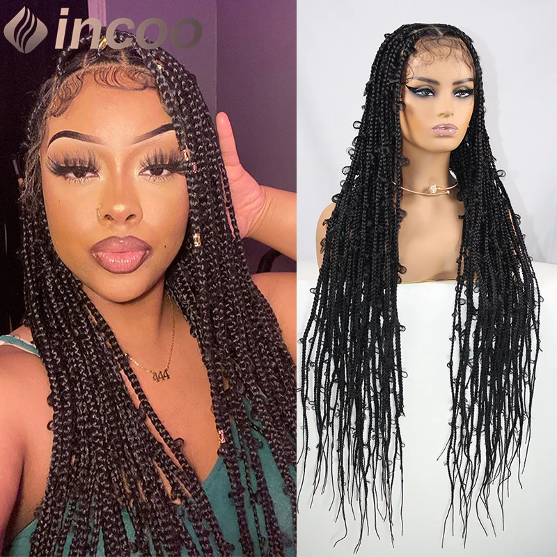 

36" Butterfly Braided Wigs Full Lace Synthetic Lace Front Braids Wig Black Women 613 Blond Color Jungle Goddess Box Braided Wigs