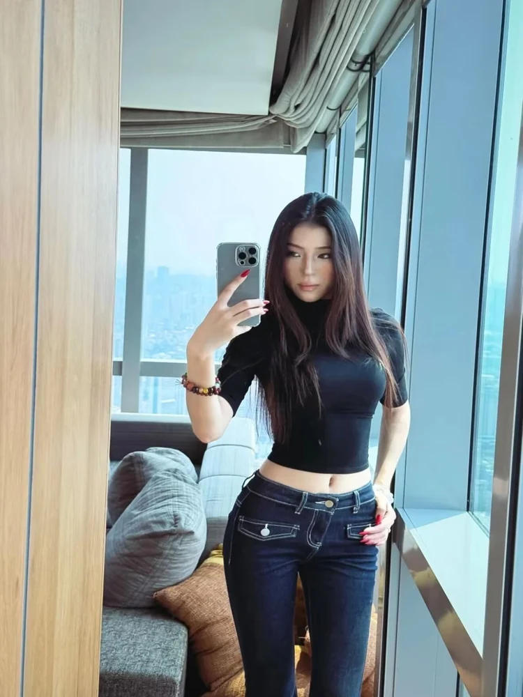 

American Sle High Waist Cotton Stretch Denim Pants Women's Autumn Winter New Elastic Slimming Micro Flared Jeans