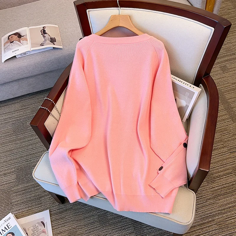 170Kg Plus Size Women\'s Bust 160 Autumn Loose Pullover Round Neck Thickened Sweater Knit Black Pink 5XL 6XL 7XL 8XL 9XL10XL