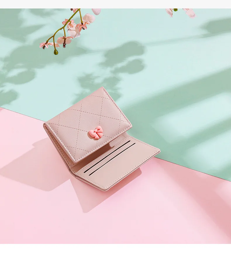 Portafoglio tri-fold da donna con nodo a farfalla Portafoglio in pelle con porta carte portamonete dal design corto e fresco