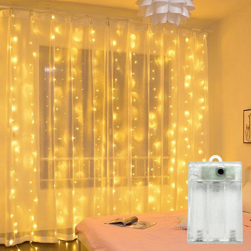 

Wedding Outdoor Ramadan Decoration Valentine's Day 8 Modes LED Curtain String Light Eid Mubarak for Home Fairy Battery Power