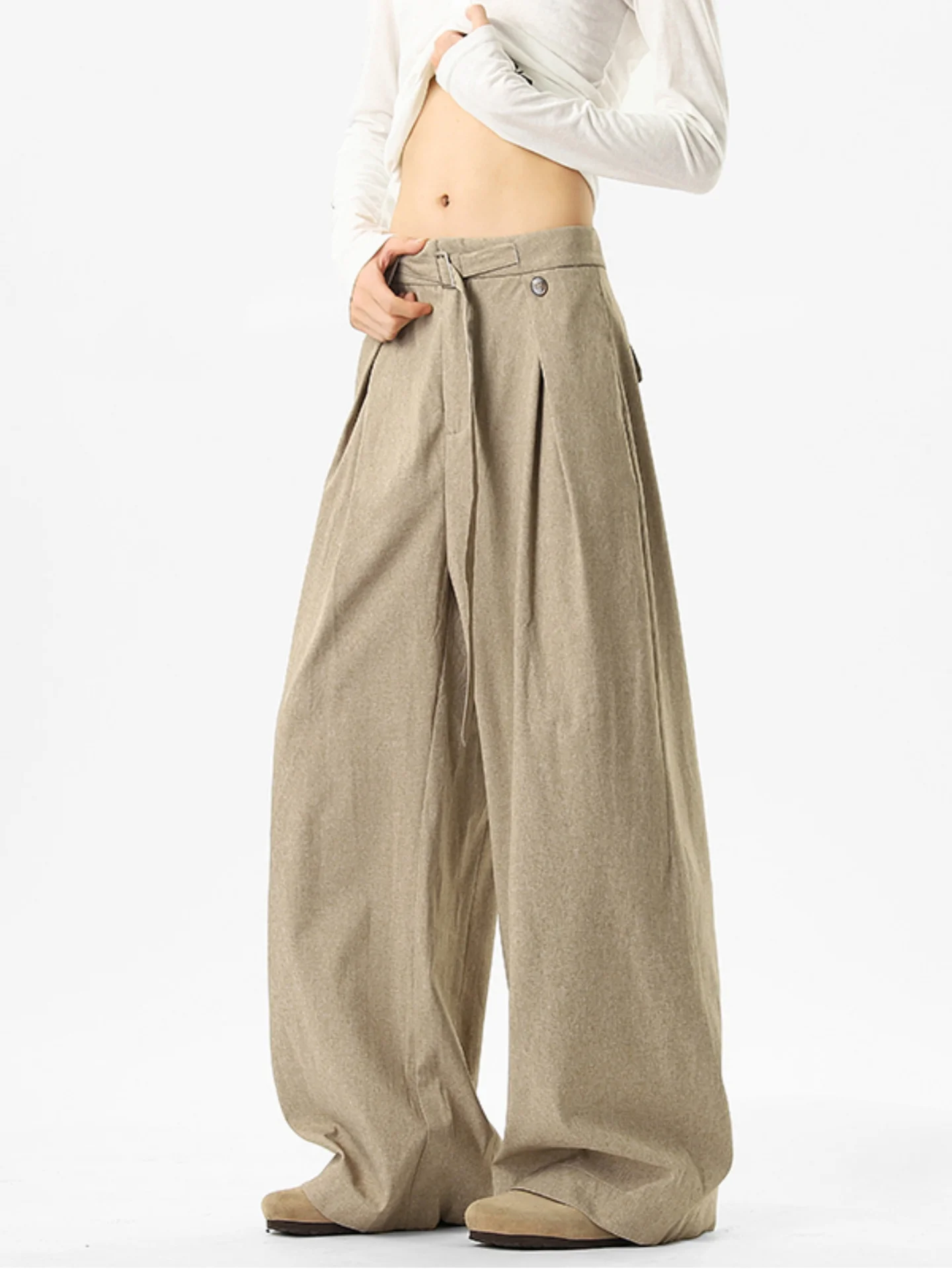 

Мужские свободные брюки прямого кроя с широкими штанинами, плиссированные, модные, в стиле кэжуал