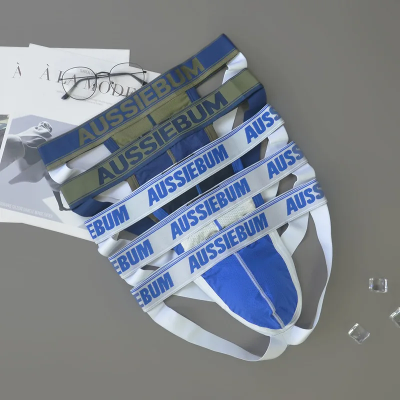 Aussiebum new men\'s panties match color after hollowed out small mesh low waist sexy underwear youth double thong