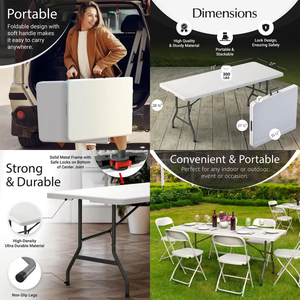 

Набор из 6 складных столов с ручкой и стальными ножками — прочный, портативный, для вечеринок, обедов, отдыха на природе и многого другого