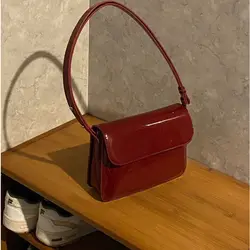 Pure Color Square Purses Vintage Red 2024 Trend Shoulder Bag Large Capacity Leather Underarm Bags Female