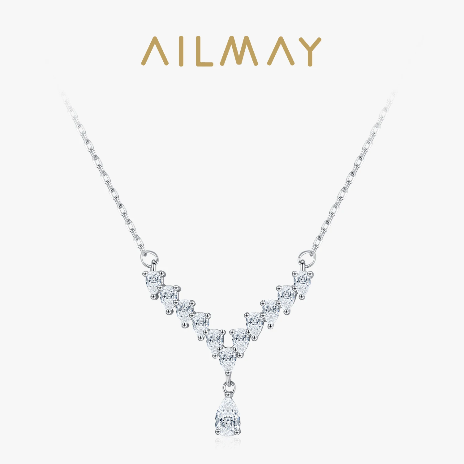 

Ailmay стерлингового серебра 925 пробы V-образный кулон ожерелье для женщин модные капли воды сверкающий циркон ювелирные изделия подарки на вечеринку