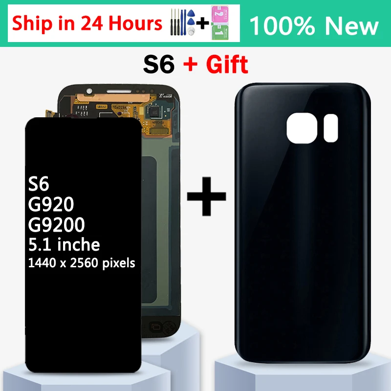 شاشة LCD بديلة لسامسونج ، شاشة تعمل باللمس ، مجموعة محول الأرقام مع غطاء ، S6 ، G920 ، G920i ، G920F ، G920W8