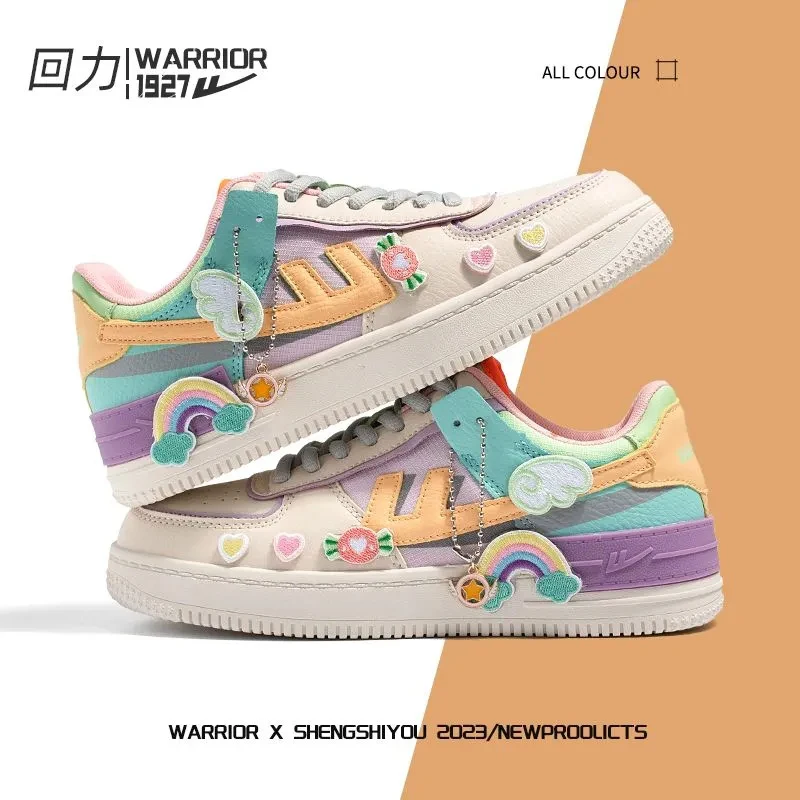 Warrior Women Sport Sneaker Korean Design Hand Drawn Graffiti Board Shoes Breathable Sweet Lace-up Women's vulcanized shoes 2024