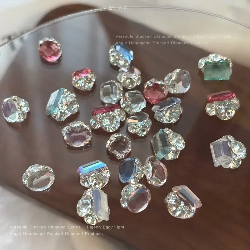 10Pcs Small No‑base Crystal Nail Rhinestone Clusters Sparkly Clear Oval Square Pre‑made Rhinestone Balls for DIY Nail Decoration