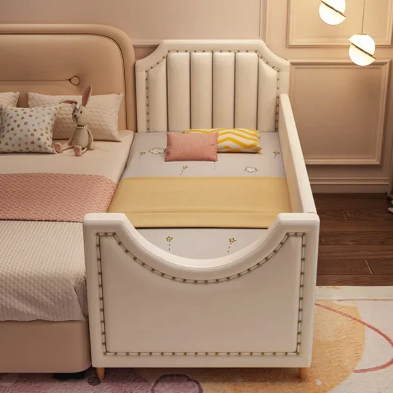 Cama de empalme de lujo ligera para niños y niñas, cama de cabecera ancha para bebés, valla alta, cama de empalme extendida para bebés con barandilla