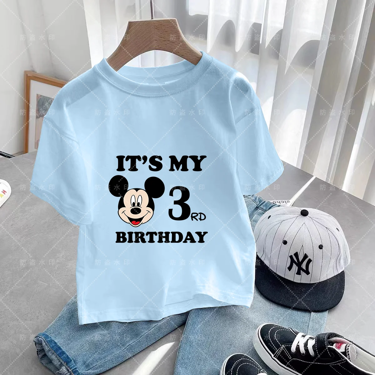 Disney odzież dziecięca Anime Mickey Mouse letnie koszulki Kawaii dla dzieci numer urodzinowy 3-12 Disney Kawaii Anime Kids