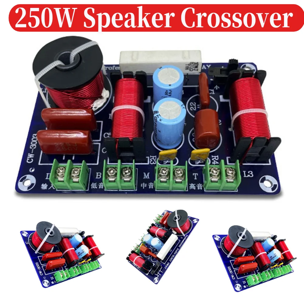 250W Speaker Crossover Treble Medium Bass 3 Ways Audio Speaker Crossover Module 5200Hz-5500Hz Adjustable DIY Home Audio Systems