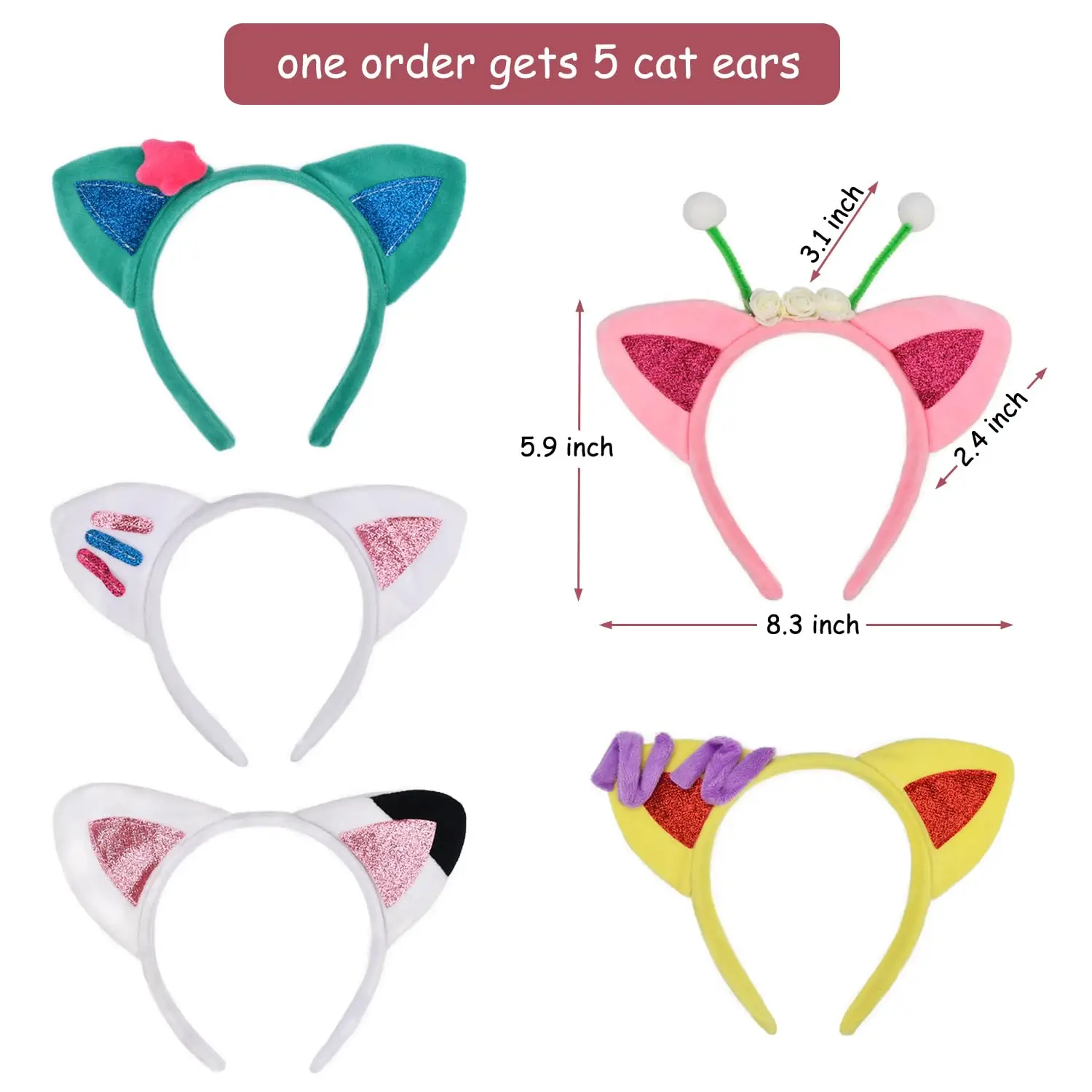 5 PCS Cat Ears Headband Set-Halloween Christmas Festival Theme Party Cartoon Cosplay Costume Accessories