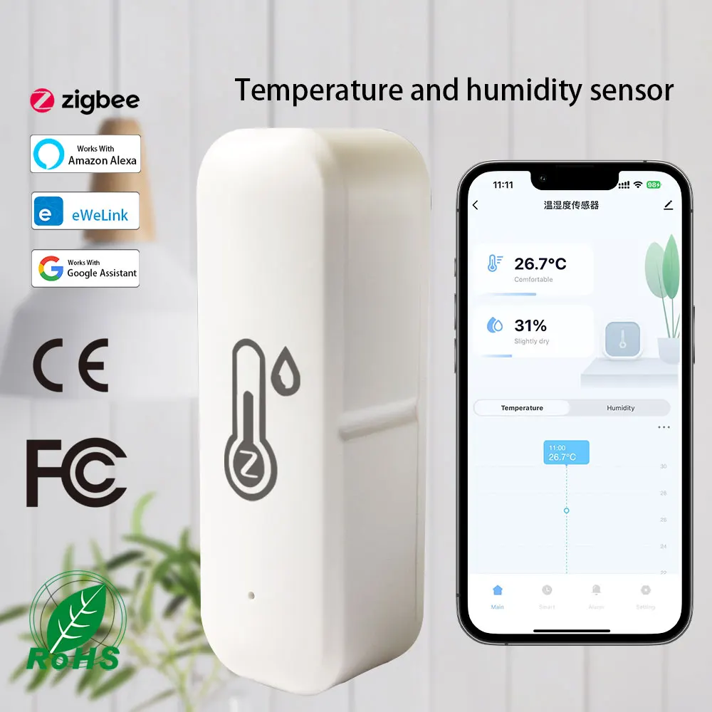 Ewelink Zigbee Sensor de umidade e temperatura Termômetro conectado à casa compatível com Alexa Google Assistant