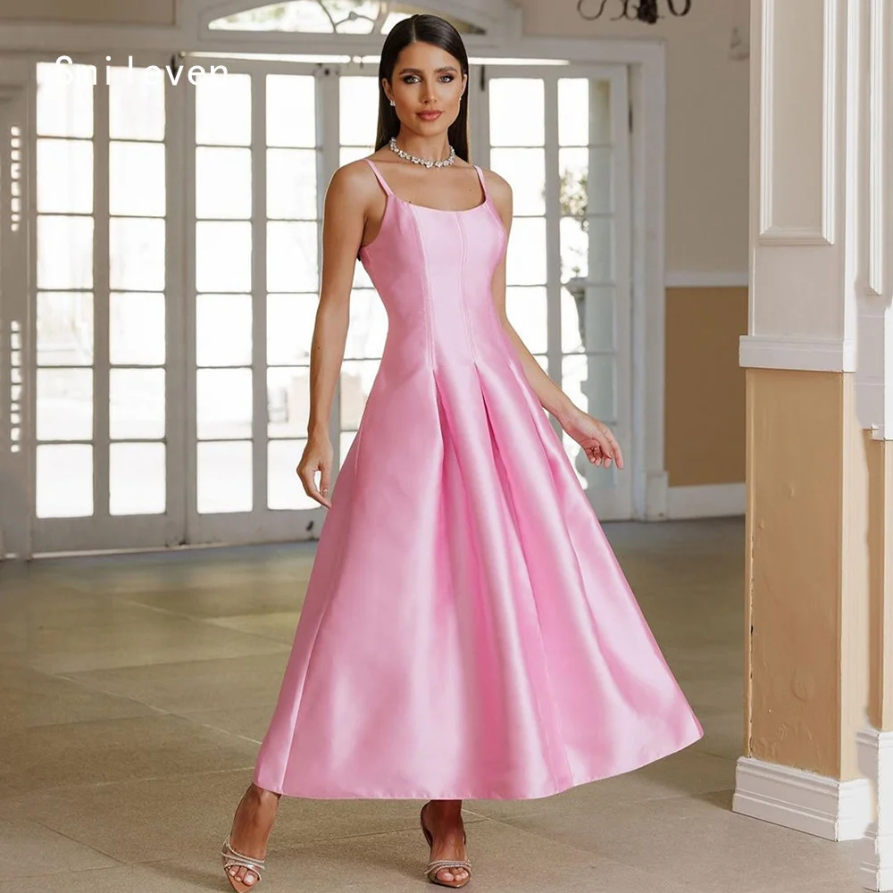 

Smileven Gorgeous Pink A Line Prom Dress Boat Neck Party Gowns Formal Spaghetti Strap Occassion Dress Customized 2026