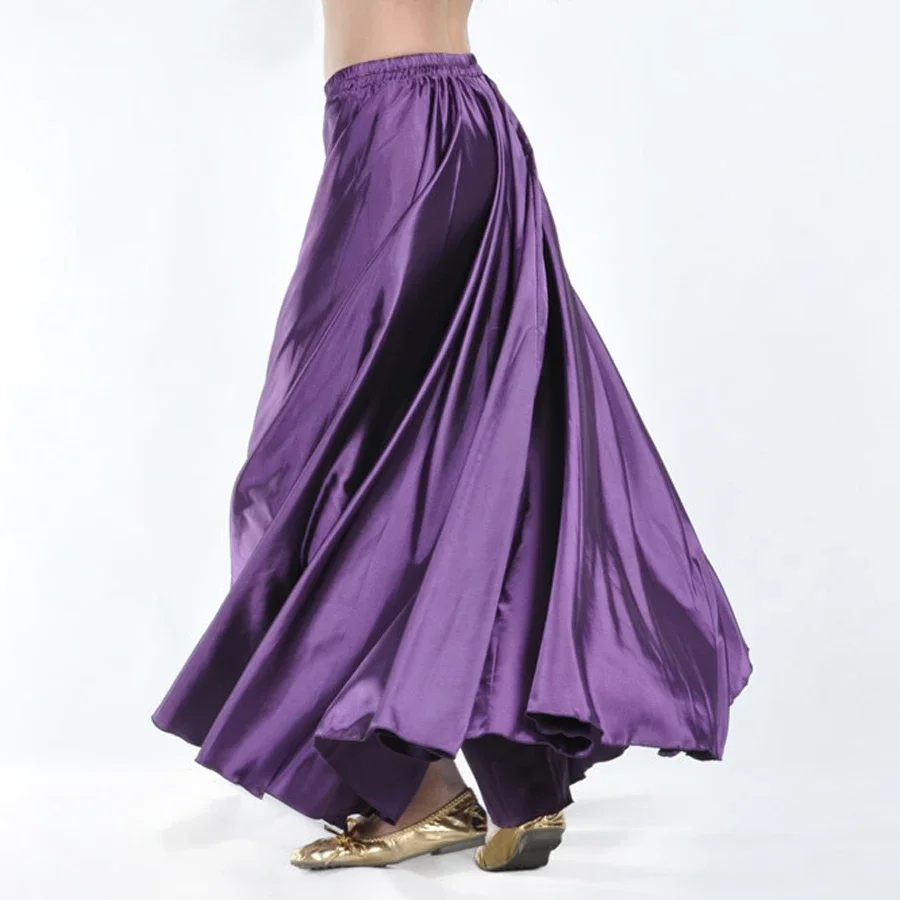 Błyszczący Satynowy Strój do Tańca Brzucha dla Kobiet, Spódnice do Tańca Flamenco z Pełnym Kołem z Satyny, Spódnice do Tańca Brzucha Plus Size, 16 Kolorów