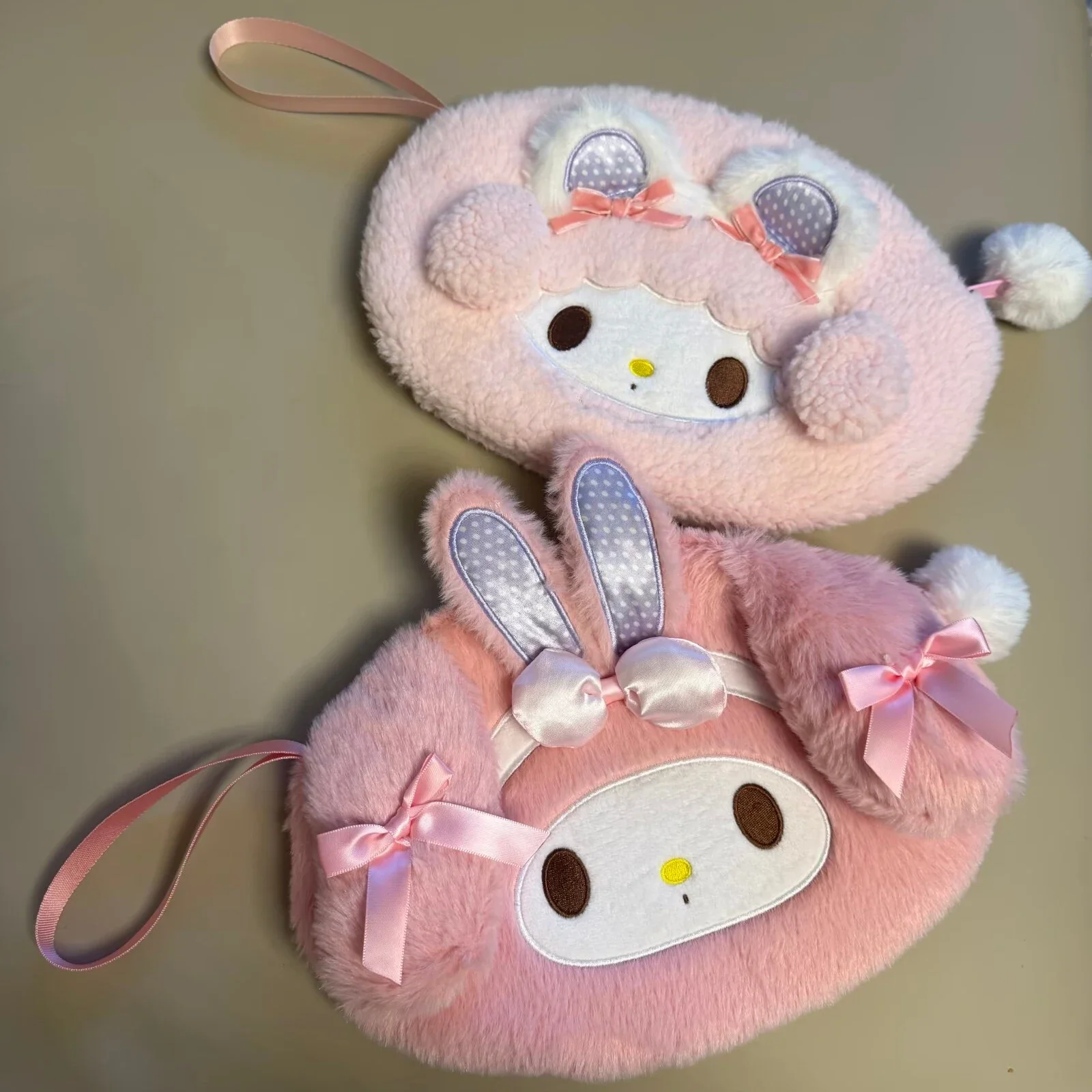 Japanese Cute Sanrio My Melody My Sweet Piano Elliptical Plush Large Capacity Makeup Bag Multi functional Organizing Bag