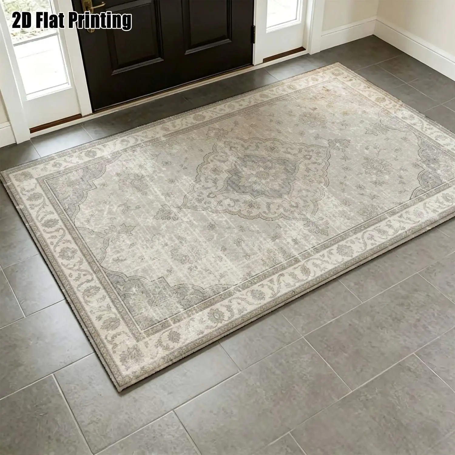 1Pc 2D Printed Retro Blue-Gray Geometric Carpet Suitable for European/Modern Minimalist Interiors, Instagram-Worthy, Machine Washable, Available in Multiple Sizes, Ideal for Home Decor and Various Floor Surfaces.