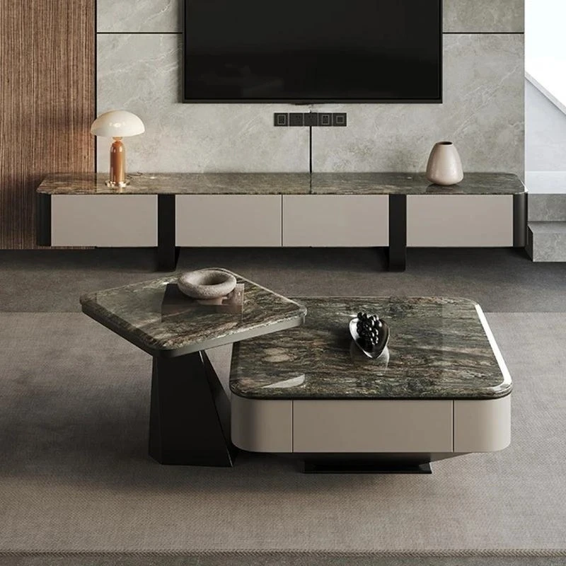 Platinum luxury stone coffee table combination light luxury high-end natural marble TV cabinet with drawer