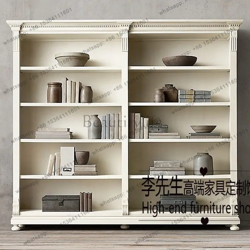 European retro multi-layer bookcase, American rural French retro doorless carved bookcase