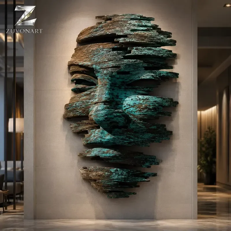 Abstract Bronze Wall Sculpture Handcrafted Metal Artwork Antique Patina Veneer Interior Decorative Art Installation for Home