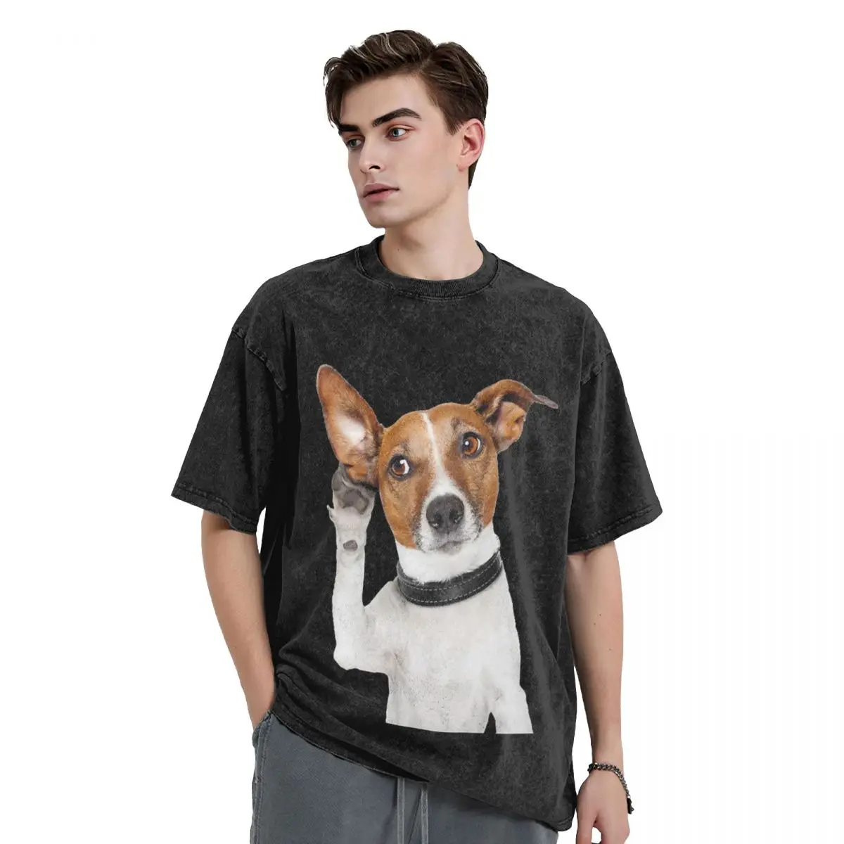 Jack Russell Terrier Dog Funny Washed T Shirts Vintage Short Sleeve Hip Hop T-Shirt Streetwear Tops Tees for Men Women