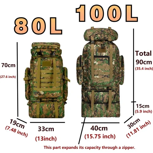 Imagen 2 del producto Bolsa de Montañismo de 80L/100L, bolsa de escalada, mochilas tácticas, mochila grande para exteriores, senderismo, Camping, bolsas de viaje