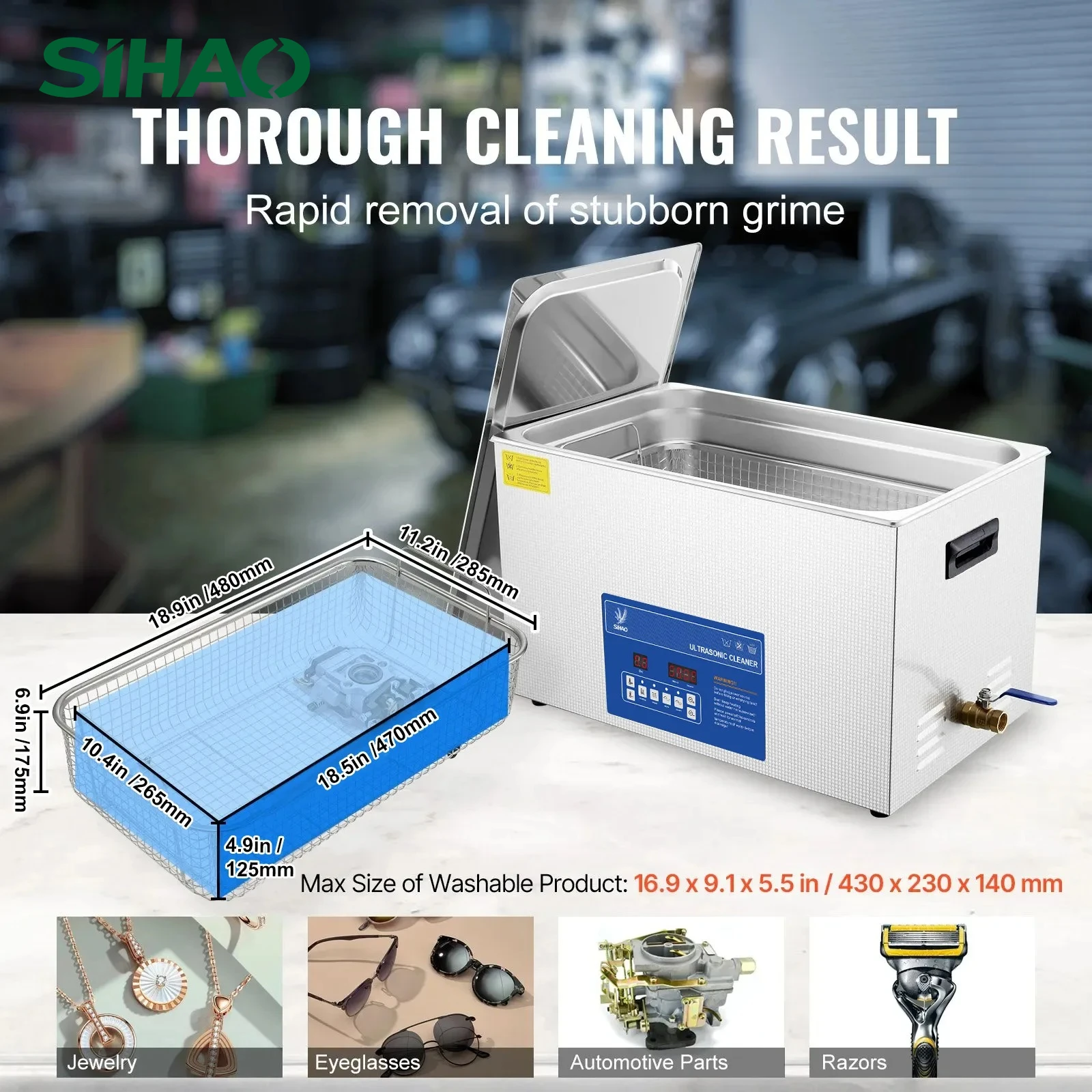 

SIHAO Professional Ultrasonic Cleaning Machine Multi functional 1.3L-30L Cleaning Machine Used for Glasses, Jewelry and Parts