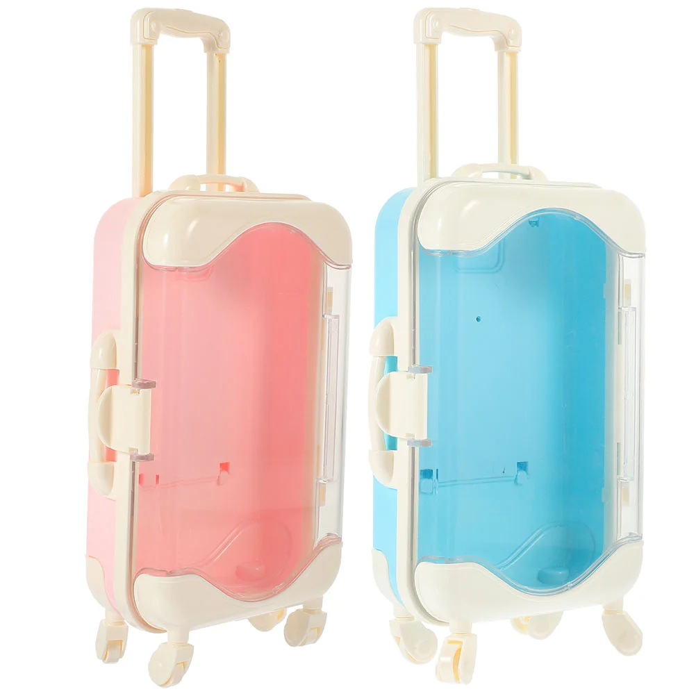 

2 Pcs Mini Suitcase Rolling Toy Accessories Dolls House Luggage Miniature Travel Furniture Childrens Toys