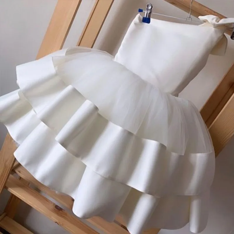 New Children's Wedding Dress Summer Girl One Shoulder Performance Princess Fluffy Short Skirt