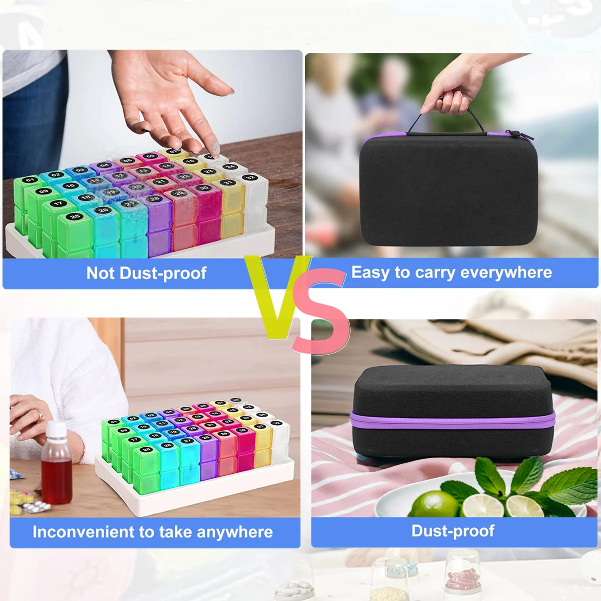 Candy color 1 month Pill storage box Personal pill storage box 3 meals a day Dispenser Pill storage bottle Large capacity storag