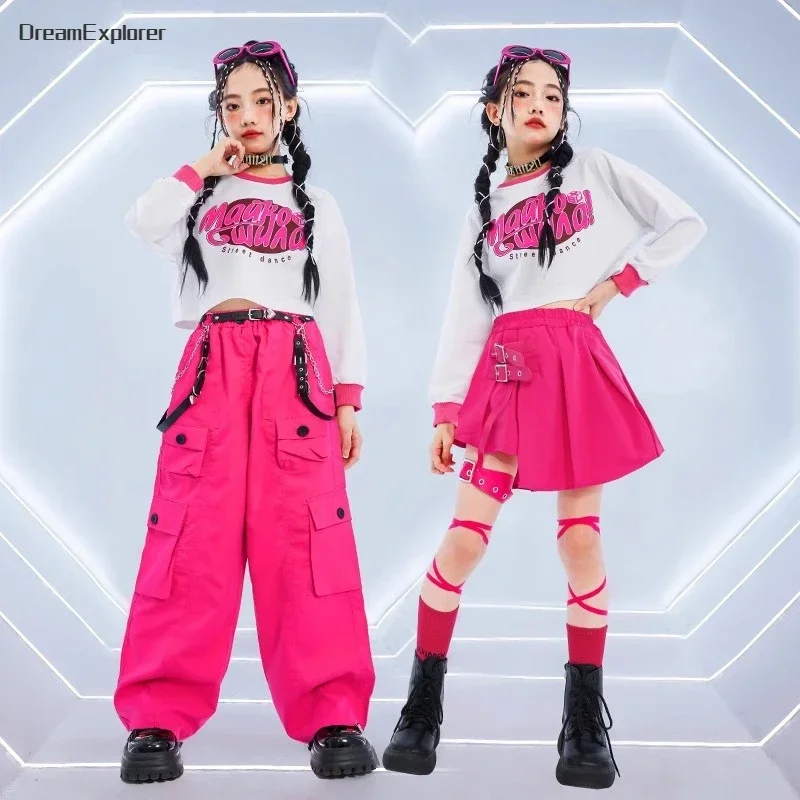 Hip Hop Kids Crop Top Street Dance Cargo Pants Tiered Skirt Girls K-pop Streetwear Child Jazz Costumes Cheerleader Clothes Sets