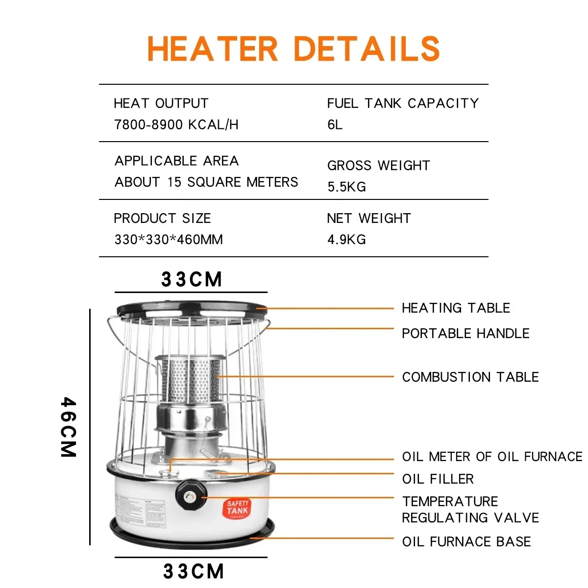 Hoge kwaliteit mini-kerosineverwarmer voor binnen, kleine draagbare campingkerosineverwarmer voor thuis en op de camping