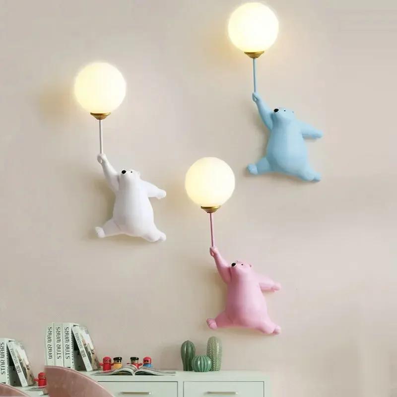 Cartoon Blue White Pink Bear Wall Lamp for Children Kids Baby Girl Bedroom Bedside Wall Light Moon Lighting Outdoor Lighting G9