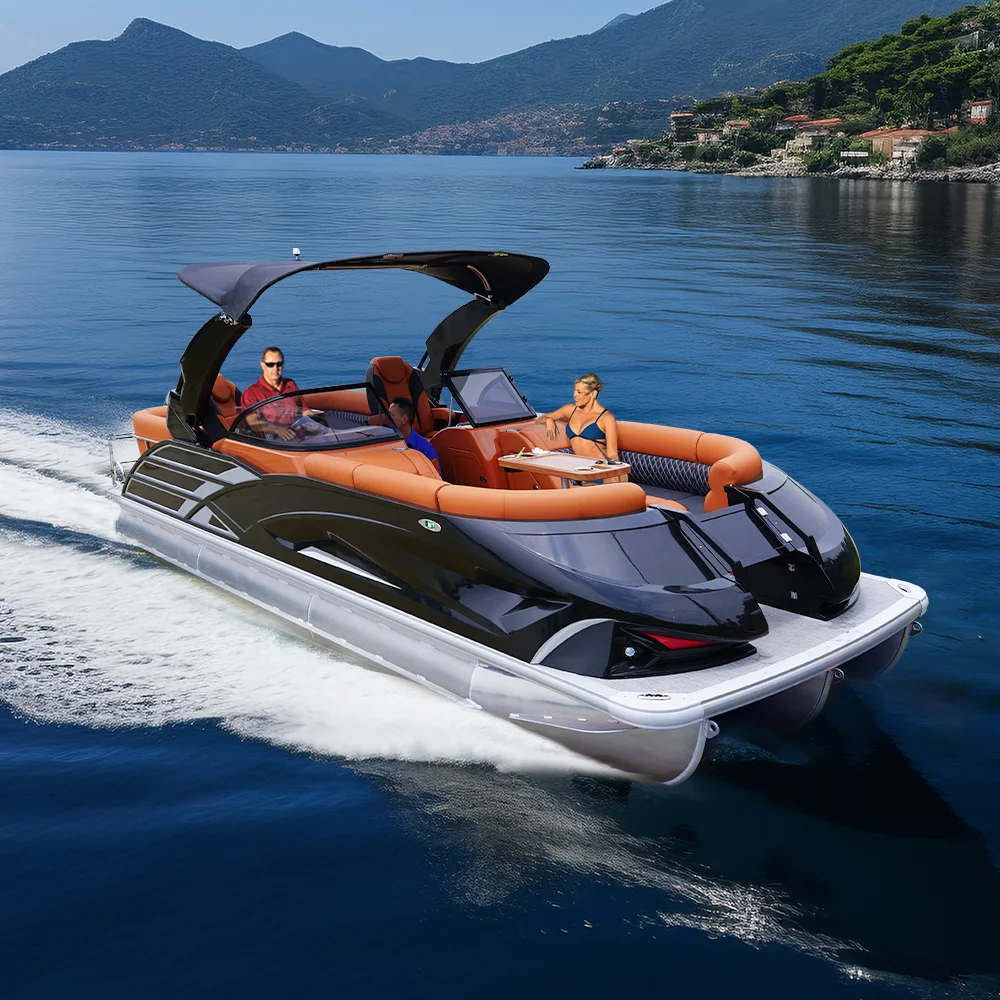 وصول جديد أفضل سعر 22ft الألومنيوم الرياضة نموذج قارب عائم فاخر مع محرك مزدوج ومقطورة الترفيه الأسري للبيع