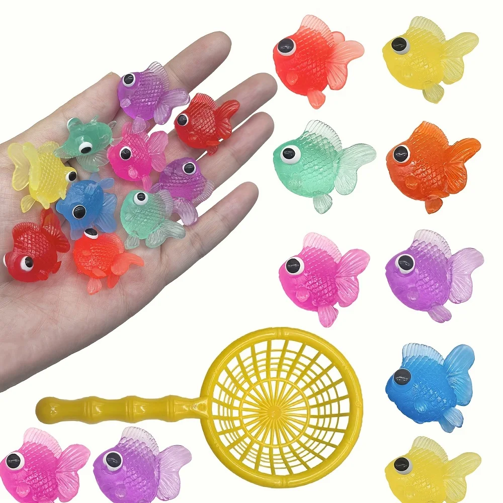 Big-Eyed Goldfish with 2 Net Bags, Realistic Water Toy Set, Portable Holiday Gift, Random Colors