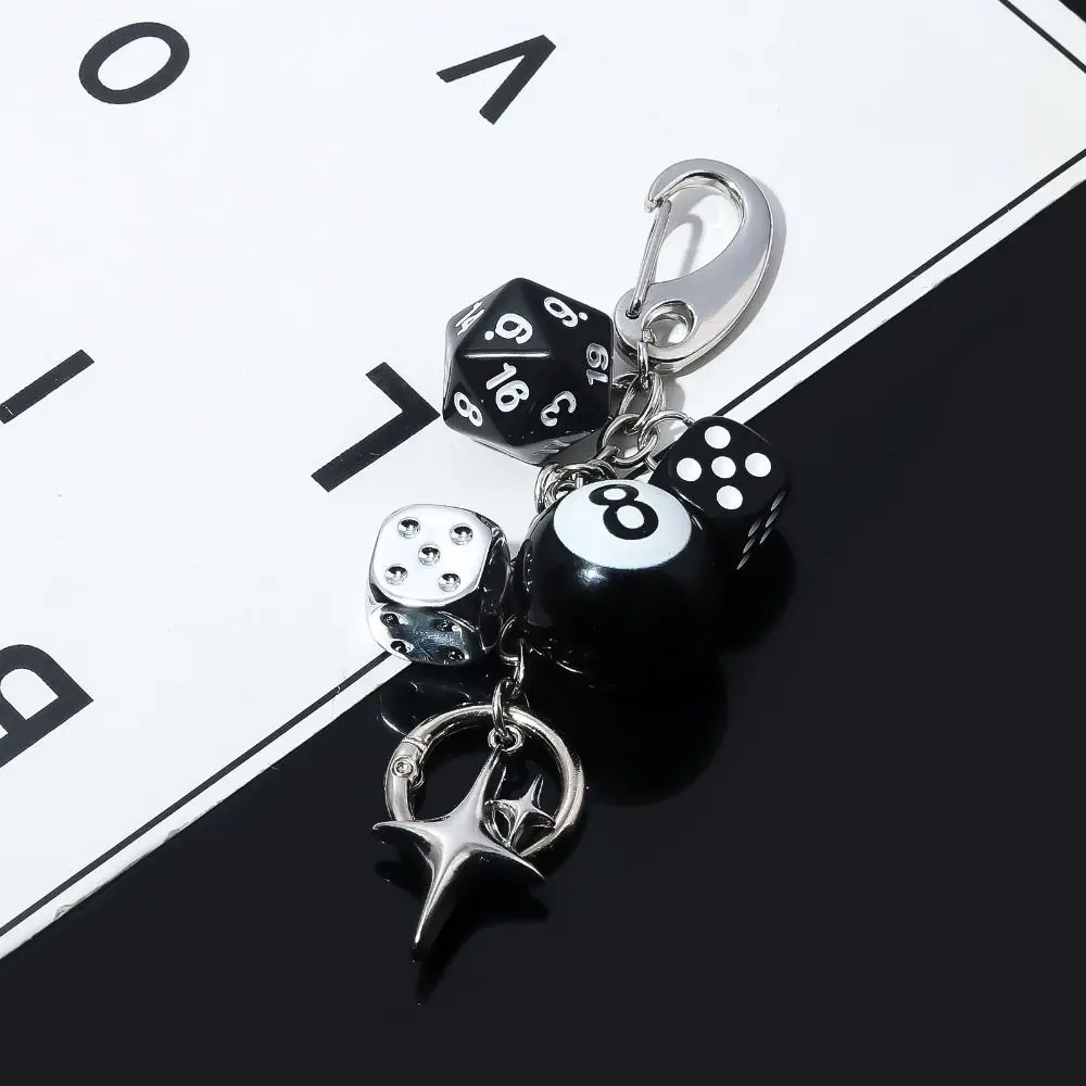 Zinc Alloy No. 8 Billiards Keychain Backpack Hanging Hiphop Black Dice Billiards Keychain Handmade Trinket 3
