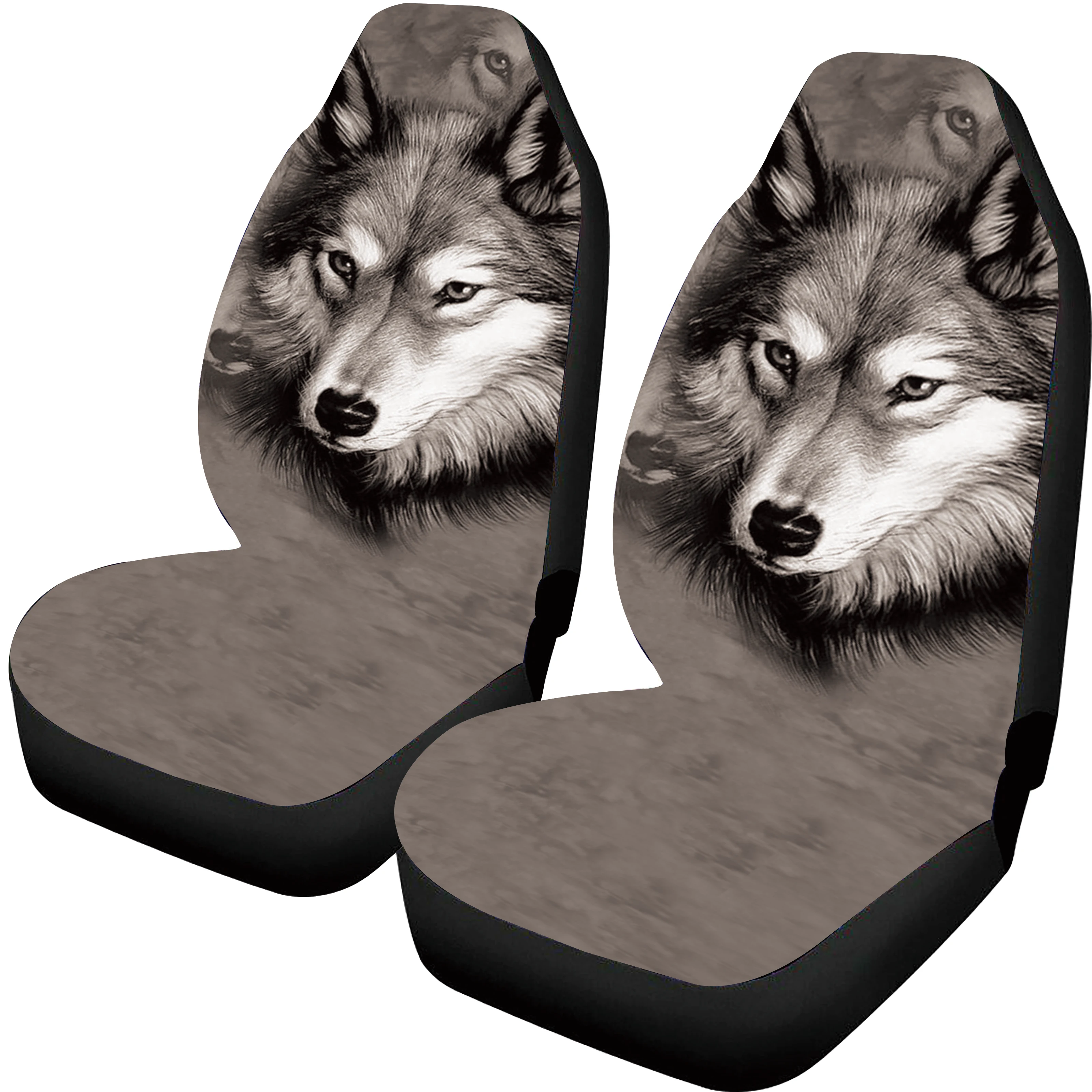 Customized Two (one-piece) Car Seat Covers, Wolf Head, Skull Plant Pattern, Universal Front Protector