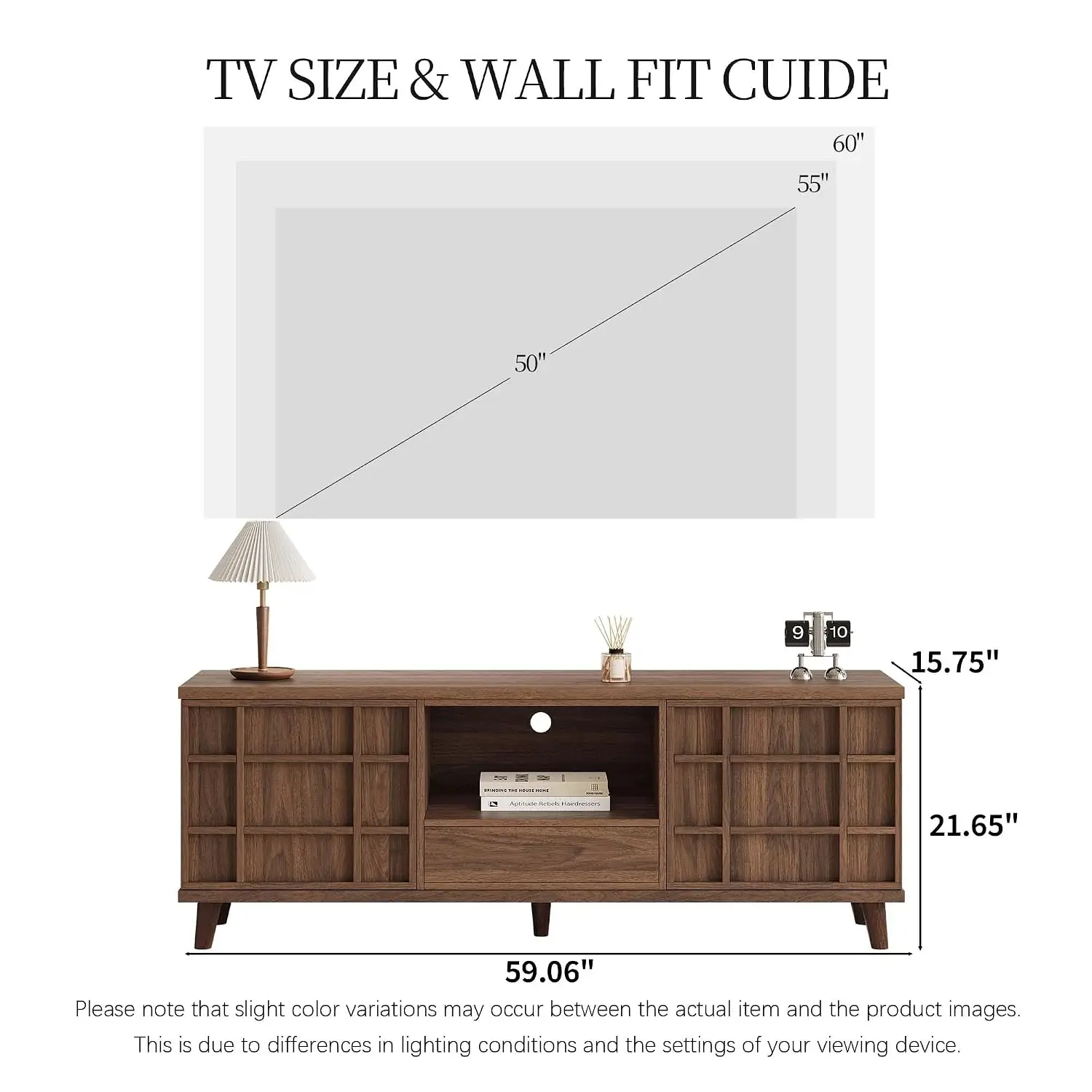 Mid Century Modern TV Console Stand For 55 Inch, 5 Solid Wood Legs, Customized