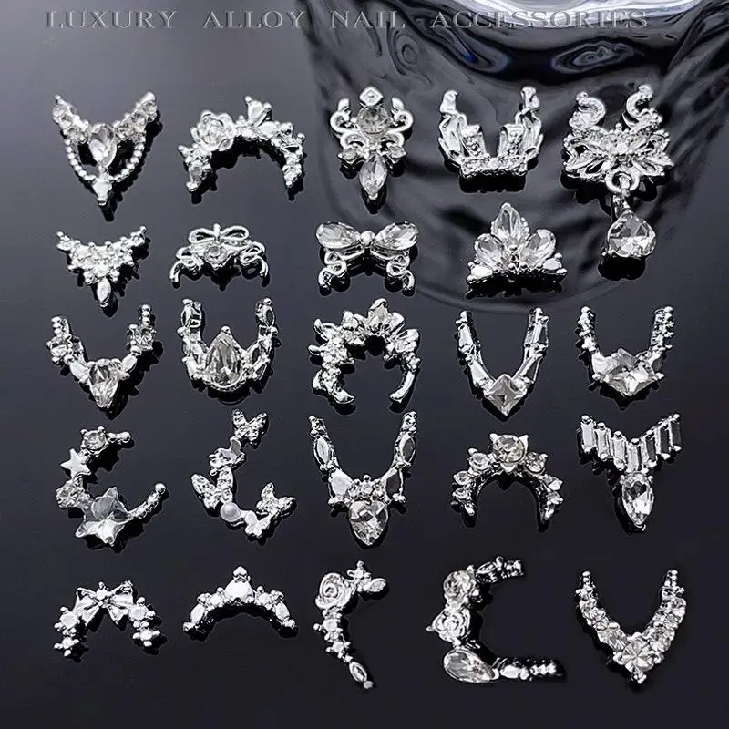10PCS Shiny 3D Luxury Alloy Arc Nail Art Rhinestone Charms Jewelry Accessories For French Nails Decoration Manicure Supplies