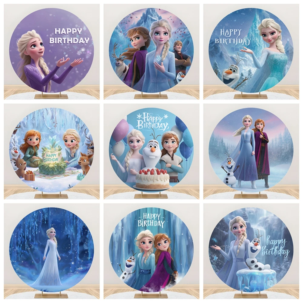 

Frozen Round Background Cloth Disney Elsa Princess Anna Olaf Theme Children Birthday Party Baby Shower Photography Decoration