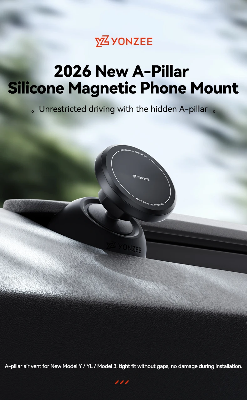 YZ für Tesla Auto-Handyhalterung Modell Y YL Juniper 3 Highland LHD RHD Silikon-Magnethalterung für iPhone Samsung Zubehör MagSafe – Detail 1