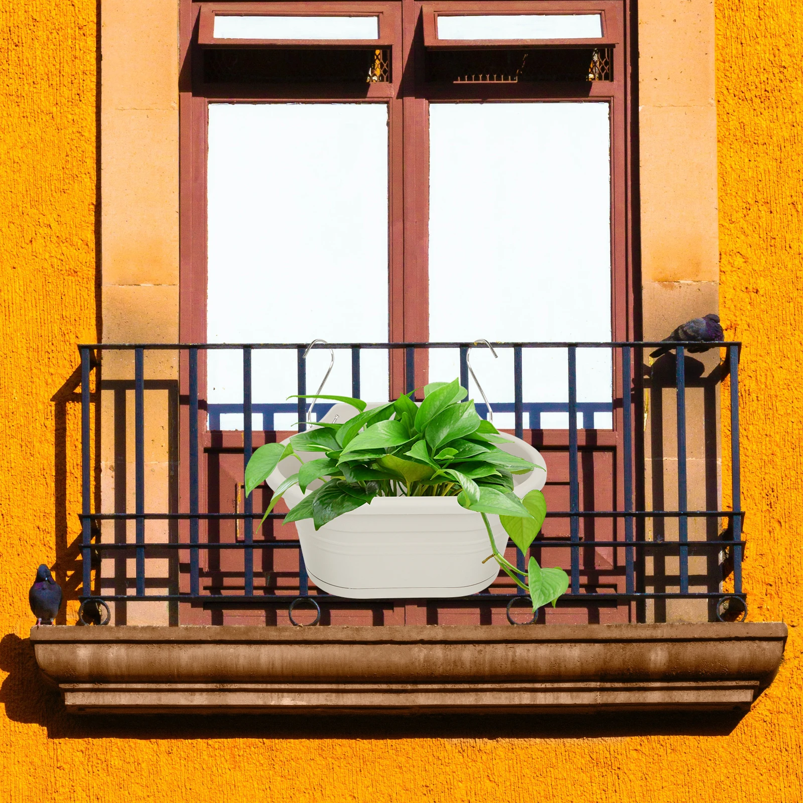 

Hanging Flower Pot Set Cement Color Resin Mount Balcony Fence Plant Container 1 Set 2 Hooks Office Living Room Garden