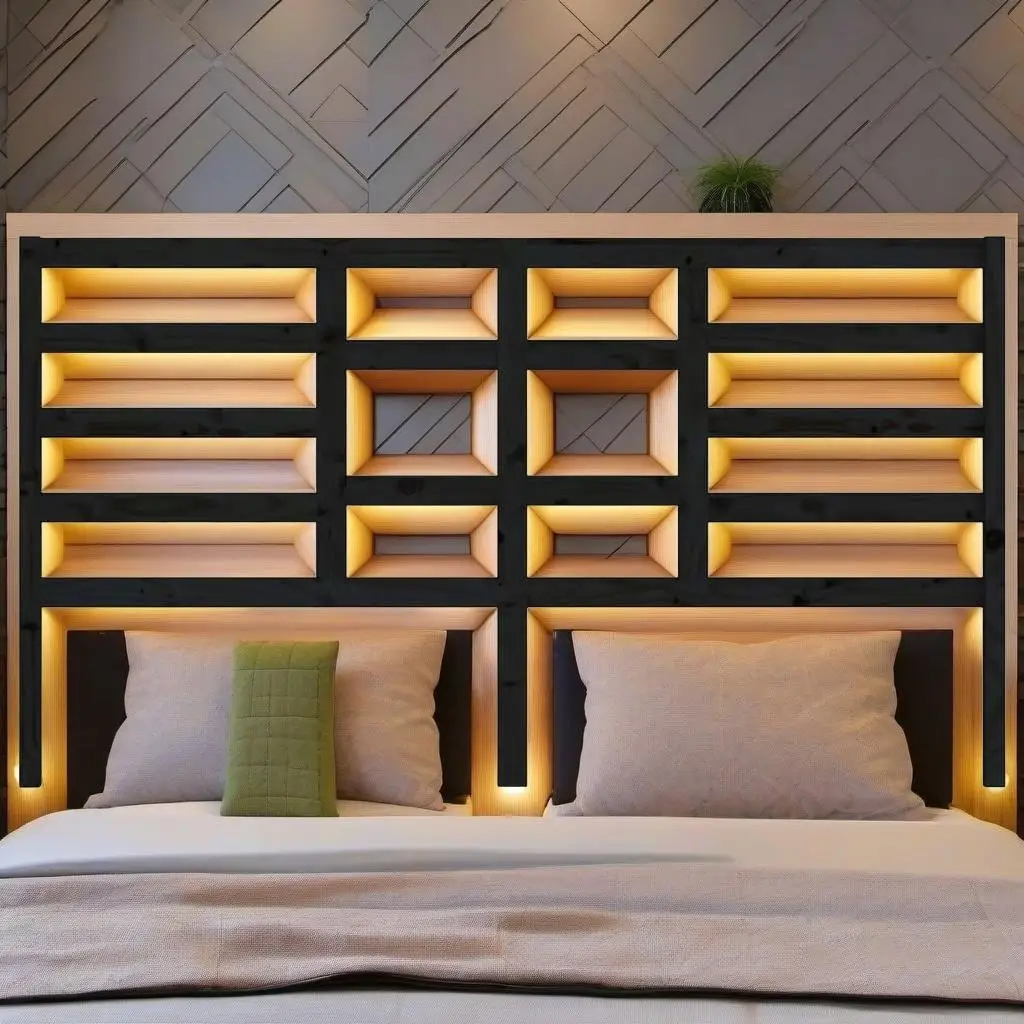 Solid Wood Pine Black Bed Headboard - 206x4x104 cm Stylish Design for Bedroom