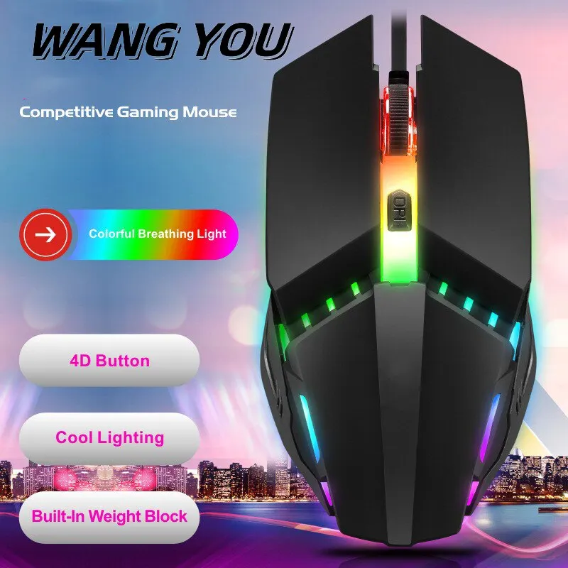 X3 Wired Mouse USB Wired LED Luminous Game Competitive Computer Adjustable DPI Mice Office Lol Mobile Game Mouse