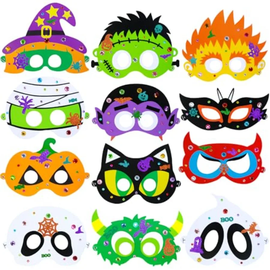 مجموعة وينلين 24 من أقنعة الهالوين مجموعات حرفية لأنشطة الفصول الدراسية والحفلات أقنعة وجه إسفنجية ذاتية الصنع مع شبح مونستر مام #6