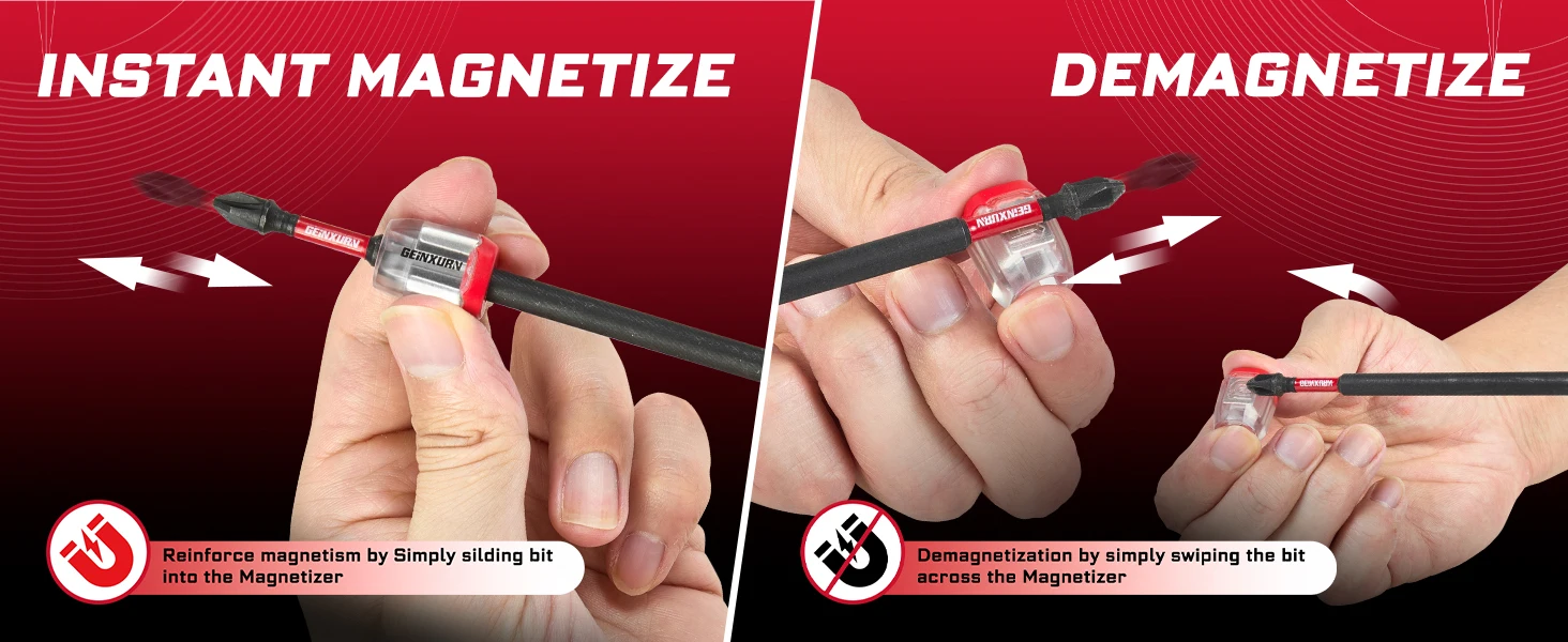Geinxurn 6-Zoll-Impact-Magnet-Schraubendreher-Bit-Set PZ1, PZ2, PZ3, S2-Legierungsstahl-Bit-Set mit Magnetisierer/Entmagnetisierer und Basis – Detail 8