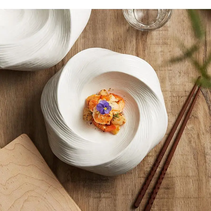 

Irregular Ceramic Dinner Plate Restaurant Dessert Snack Thick Soup Plates Cooking Hotel Solid Color Tableware