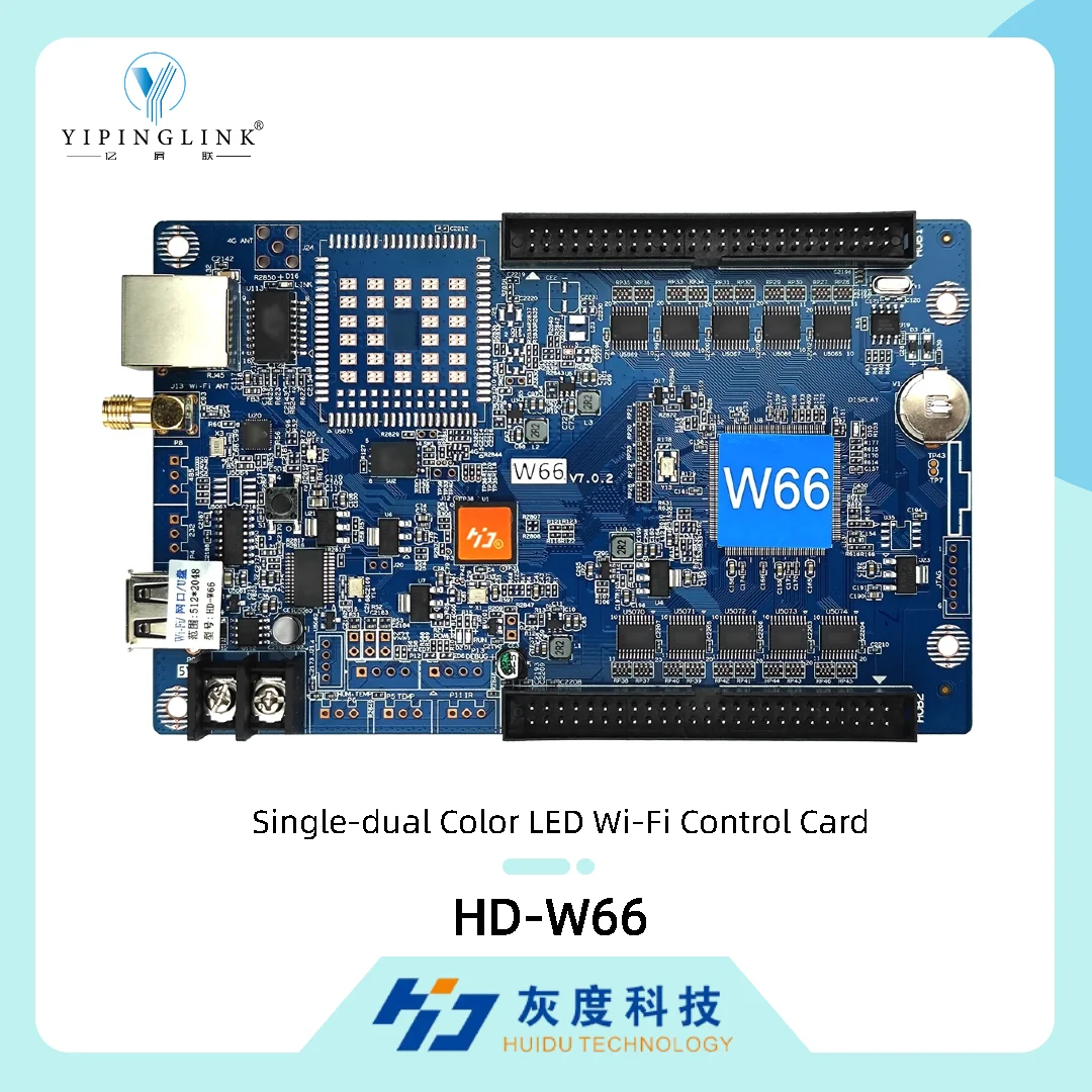 HUIDU HD-W66 Single-dual Color LED Wi-Fi Control Card for P6 P8 P10 Door Header Store Sign LED Display